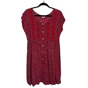 Vintage Annie Medium Red Floral Lace Mini Dress Grunge Cottagecore Praire Ditsy
